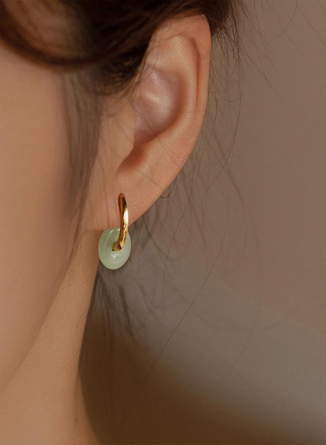 Novearring Jade Earrings for Women Green Gemstone Earrings Earings Emerald Huggie Hoop Earring Elegant Jewelry Gifts for Women - Image 2